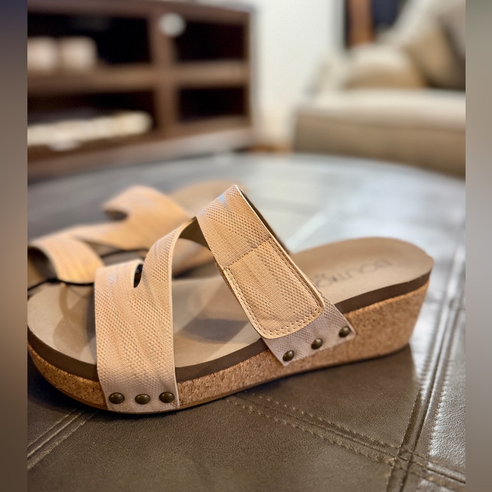 Women’s Cork Wedge Slide Sandals — Tan